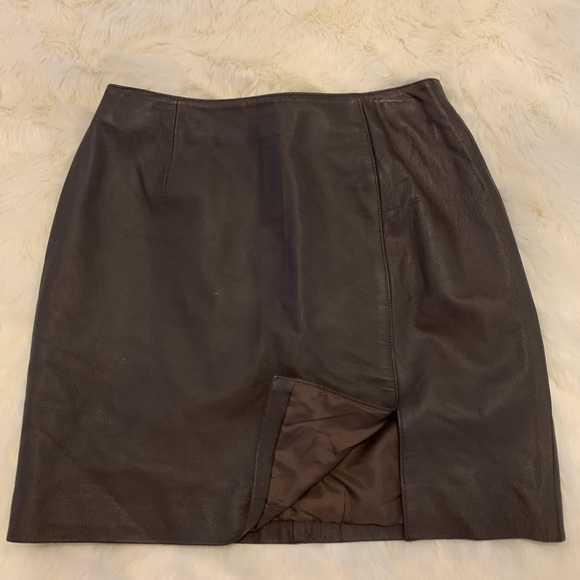 NEWPORT NEWS Brown Genuine Leather SKIRT womens size 12 Lined with Slit - Picture 3 of 8
